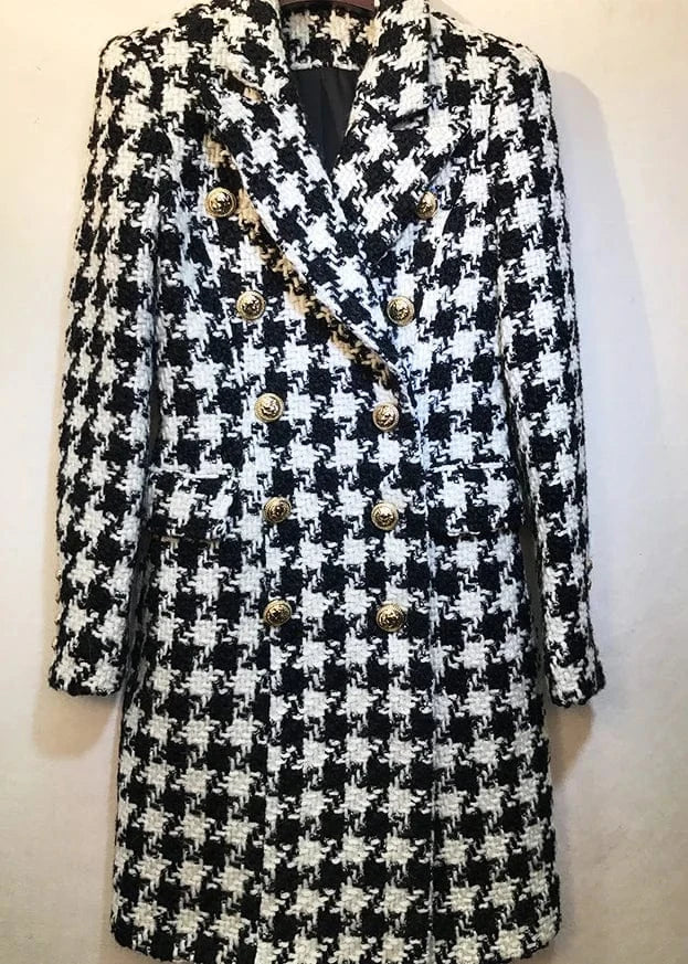 New Arrival Fall Winter Women's Hounds tooth Fringed Tweed long Coat Women Clothing
