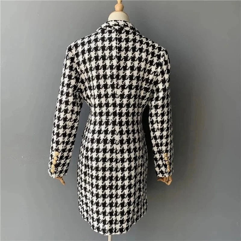 New Arrival Fall Winter Women's Hounds tooth Fringed Tweed long Coat Women Clothing
