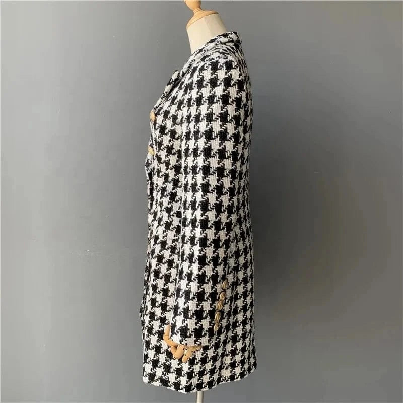 New Arrival Fall Winter Women's Hounds tooth Fringed Tweed long Coat Women Clothing