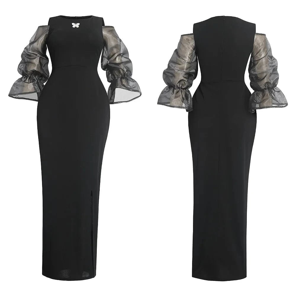 New arrival fashion temperament slim fit plus size dress net yarn sleeved elegant casual Africa dress women clothing