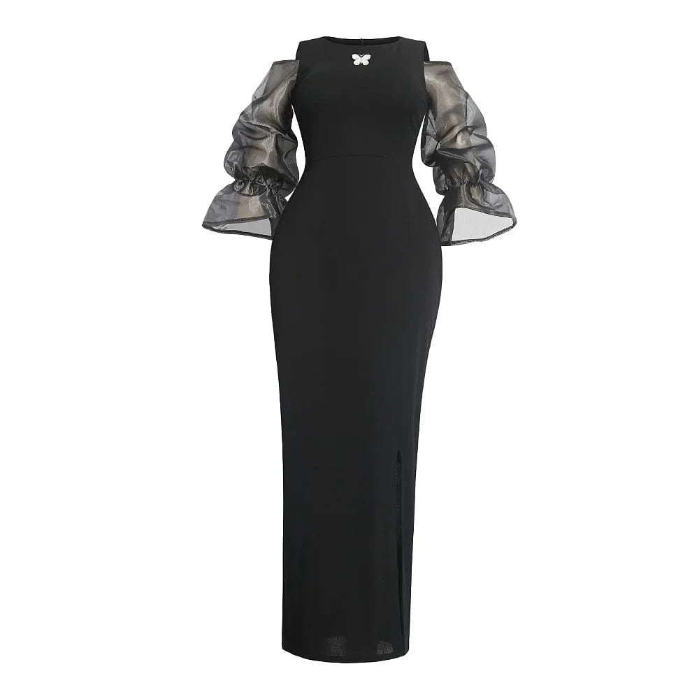 New arrival fashion temperament slim fit plus size dress net yarn sleeved elegant casual Africa dress women clothing