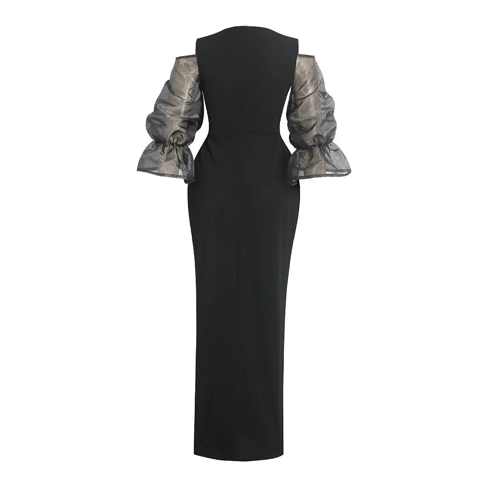 New arrival fashion temperament slim fit plus size dress net yarn sleeved elegant casual Africa dress women clothing