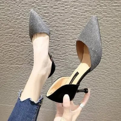 New arrival Low heel 8cm elegant hollow sexy stilettos sequined high heels female silver bridesmaid shoes
