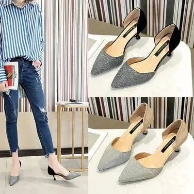 New arrival Low heel 8cm elegant hollow sexy stilettos sequined high heels female silver bridesmaid shoes