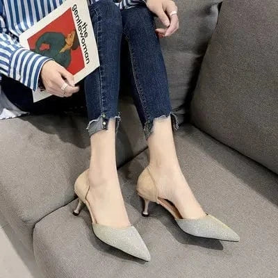 New arrival Low heel 8cm elegant hollow sexy stilettos sequined high heels female silver bridesmaid shoes