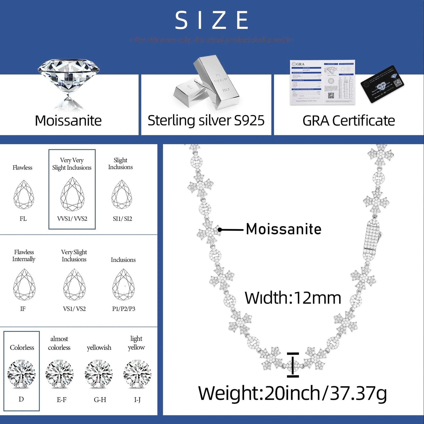 New Arrival Luxury Hip Hop Jewelry Mens 12mm 925 Sterling Silver VVS Moissanite Diamond Iced Out Cross Link Chain Necklace