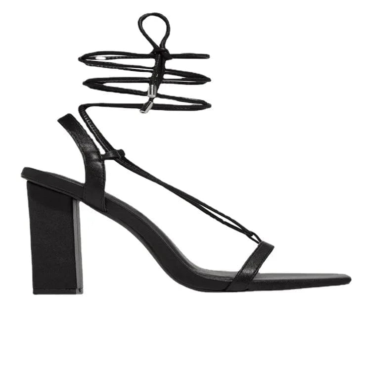 New arrival square toe lace up sandal stiletto sexy women fashion heels wholesale heel mature women women shoes high heels