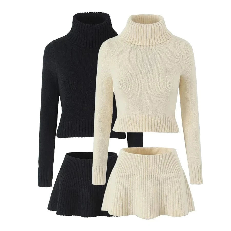 New arrival woman clothing long sleeve winter knitted sweater fashion 2 piece skirt set