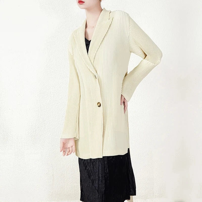 New Arrivals 2024 Japan Miyake Polyester Blazer Belted Single Breasted Pleated Woman Blazer Jacket