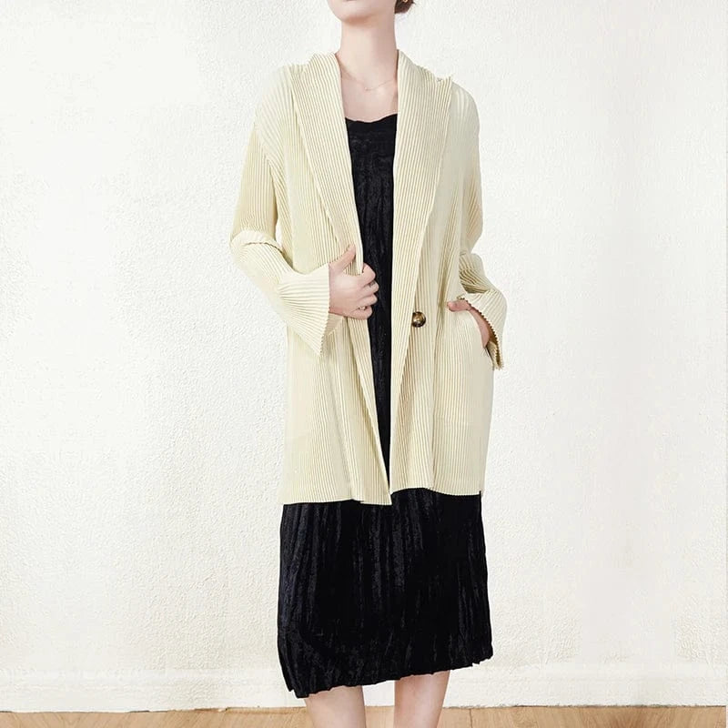 New Arrivals 2024 Japan Miyake Polyester Blazer Belted Single Breasted Pleated Woman Blazer Jacket