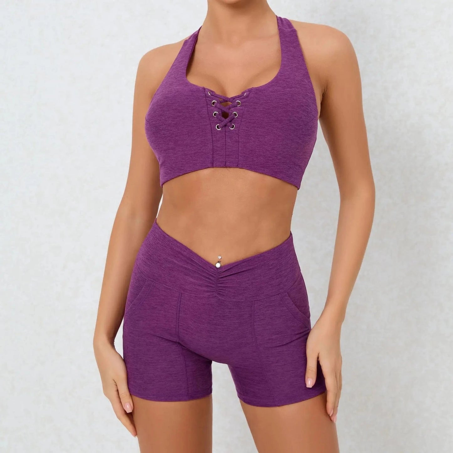 New arrivals 2024 summer boutique fitness yoga wear gym stretchy two piece shorts set