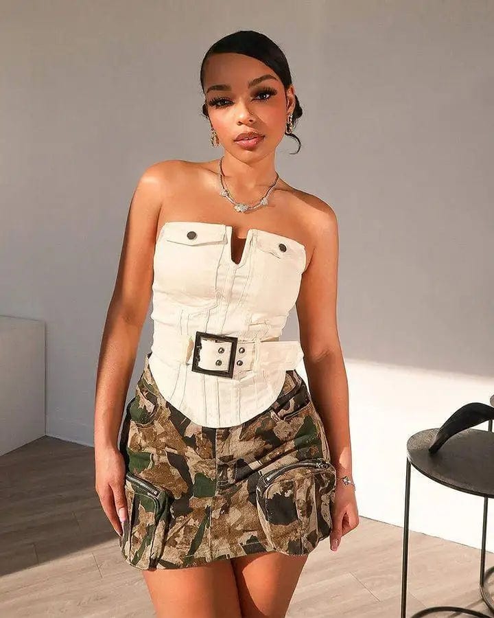 New arrivals 2024 summer S-2XL camouflage print jeans denim skirt women's cargo skirts
