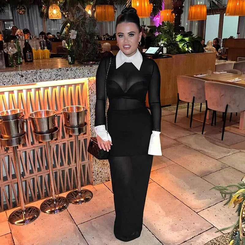 New arrivals boutique 2024 spring polo hot sexy mesh elegant maxi women's dresses