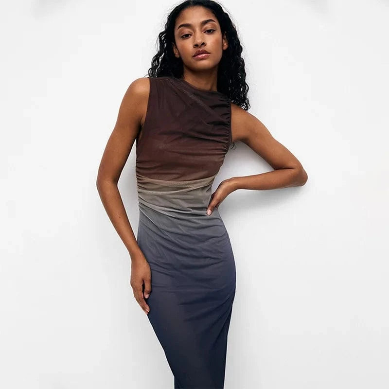 New Arrivals Daily Use Contrast Color Mesh Tie Dye Casual Halter Women's Clothing Dress