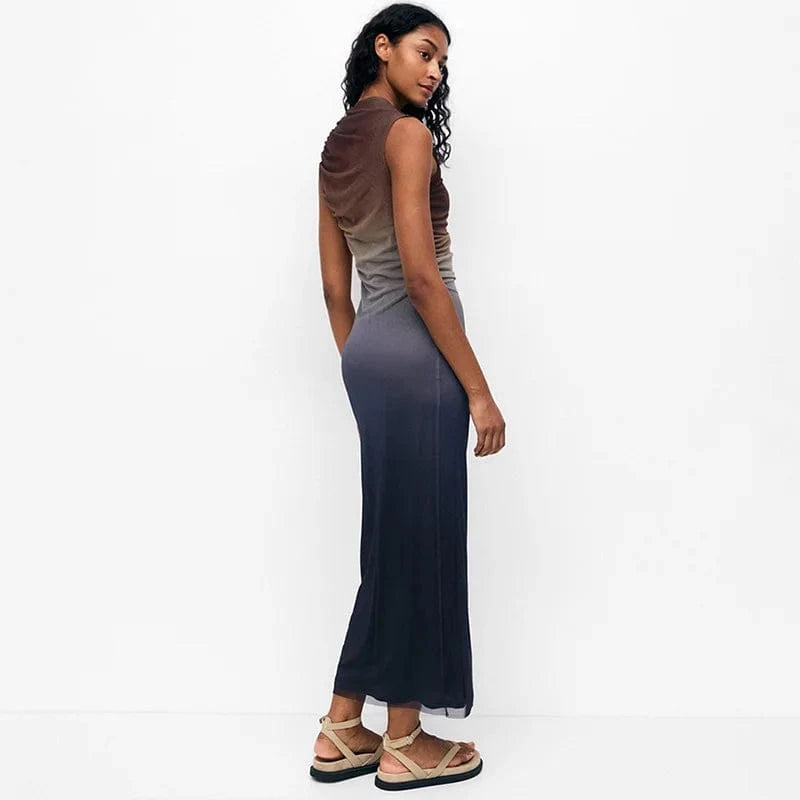 New Arrivals Daily Use Contrast Color Mesh Tie Dye Casual Halter Women's Clothing Dress