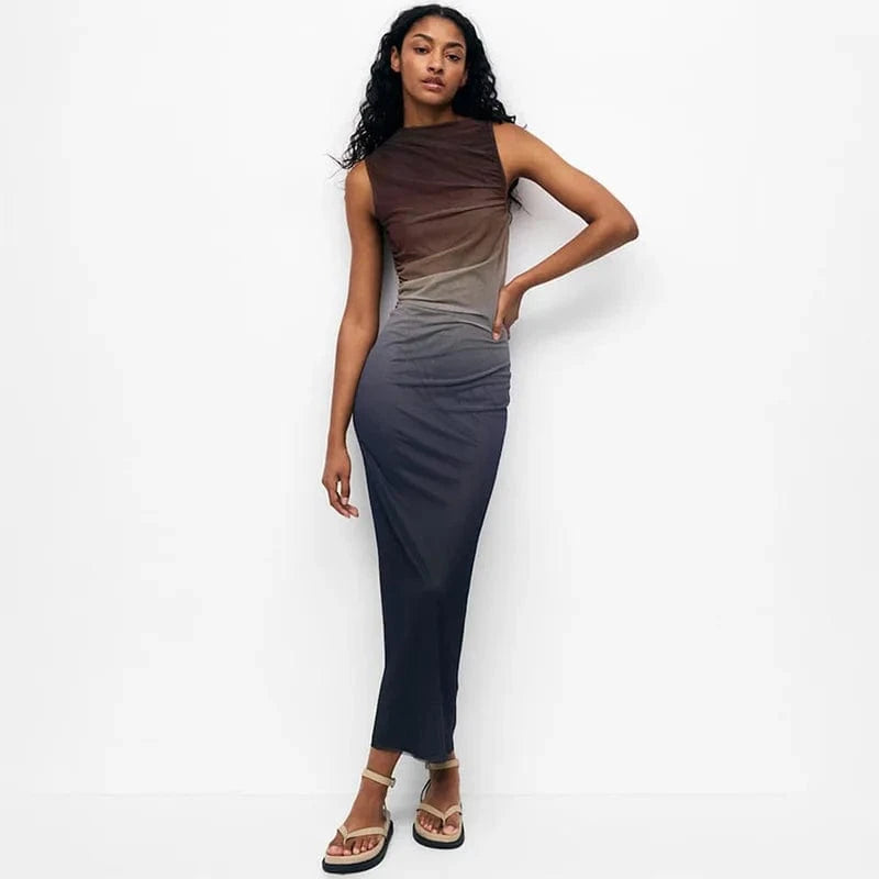 New Arrivals Daily Use Contrast Color Mesh Tie Dye Casual Halter Women's Clothing Dress