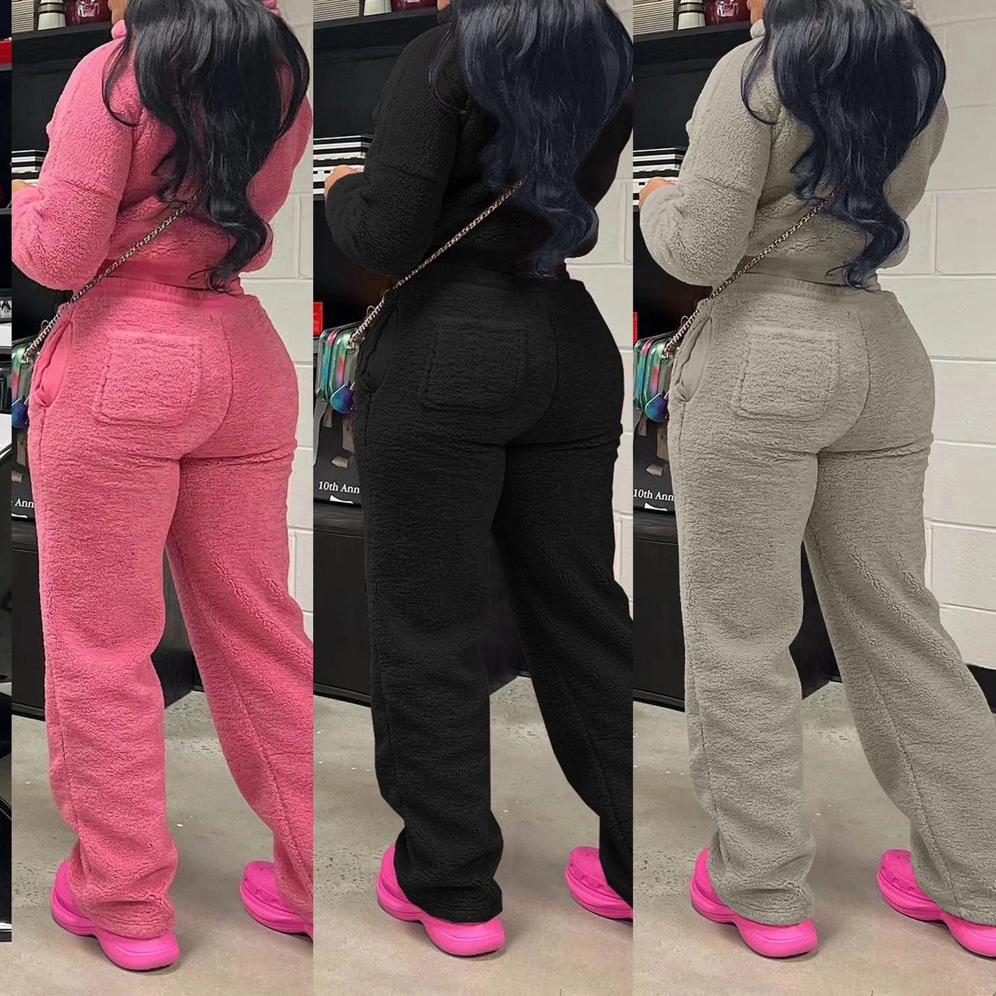 New arrivals factory 2024 fall boutique lounge wear plush winter two piece pants set