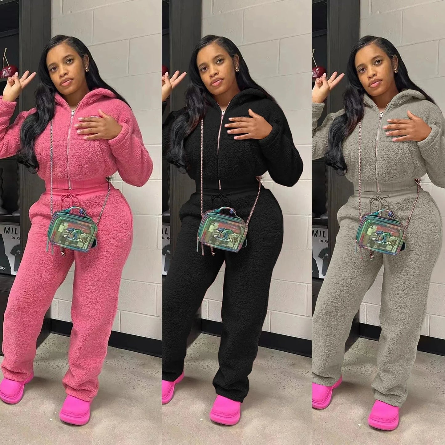 New arrivals factory 2024 fall boutique lounge wear plush winter two piece pants set