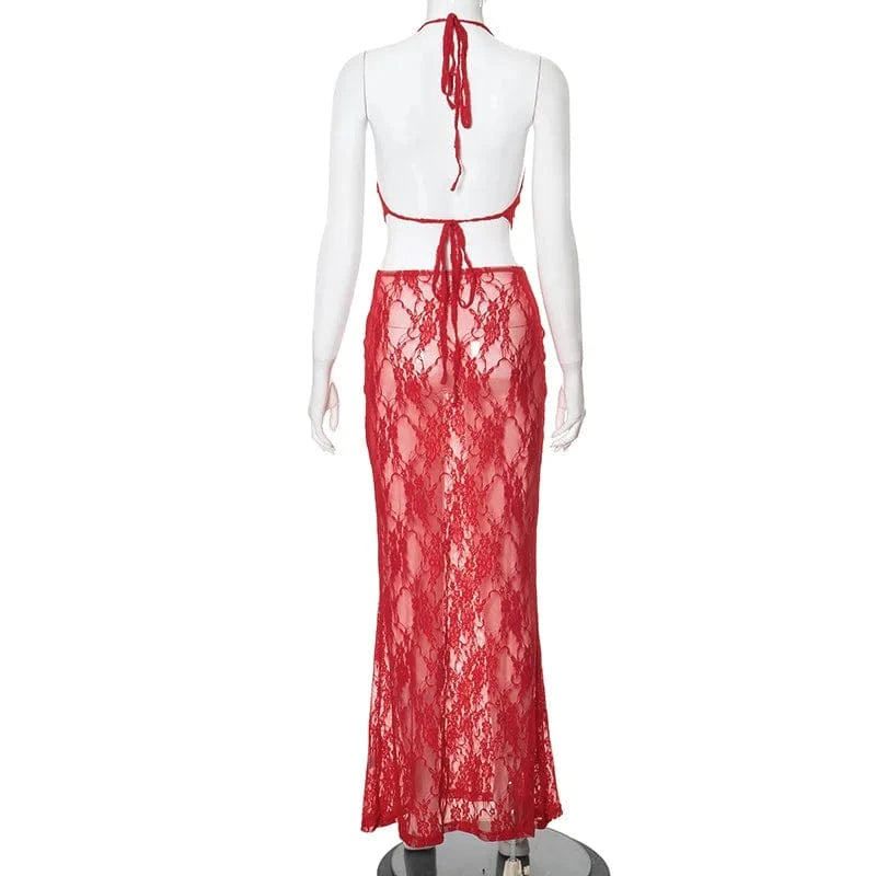 New arrivals fashion design beachwear maxi dresses lace sexy summer two piece skirt set