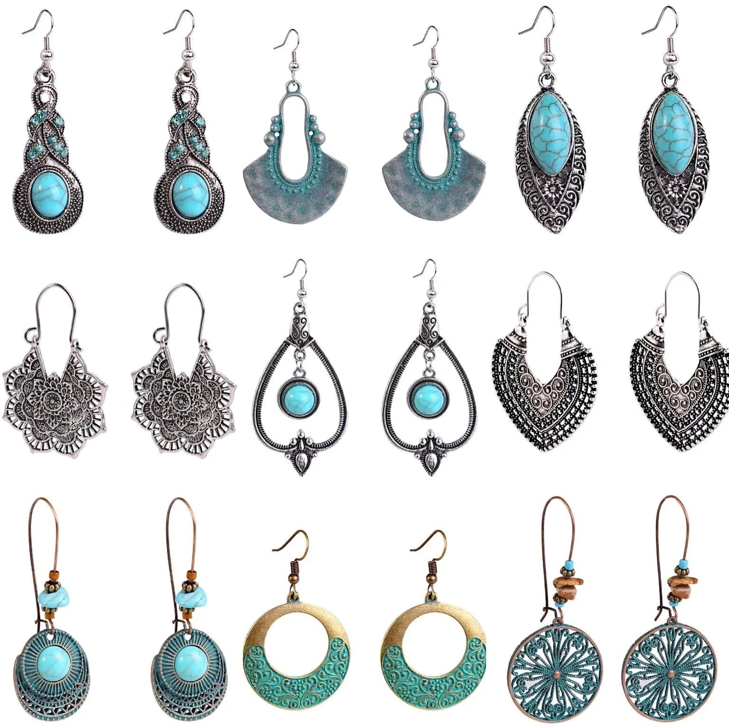 New Arrivals Retro Bohemian Turquoise Stone tribal earrings Vintage Drop Earrings Long Boho Earrings Jewelry for Women Gifts