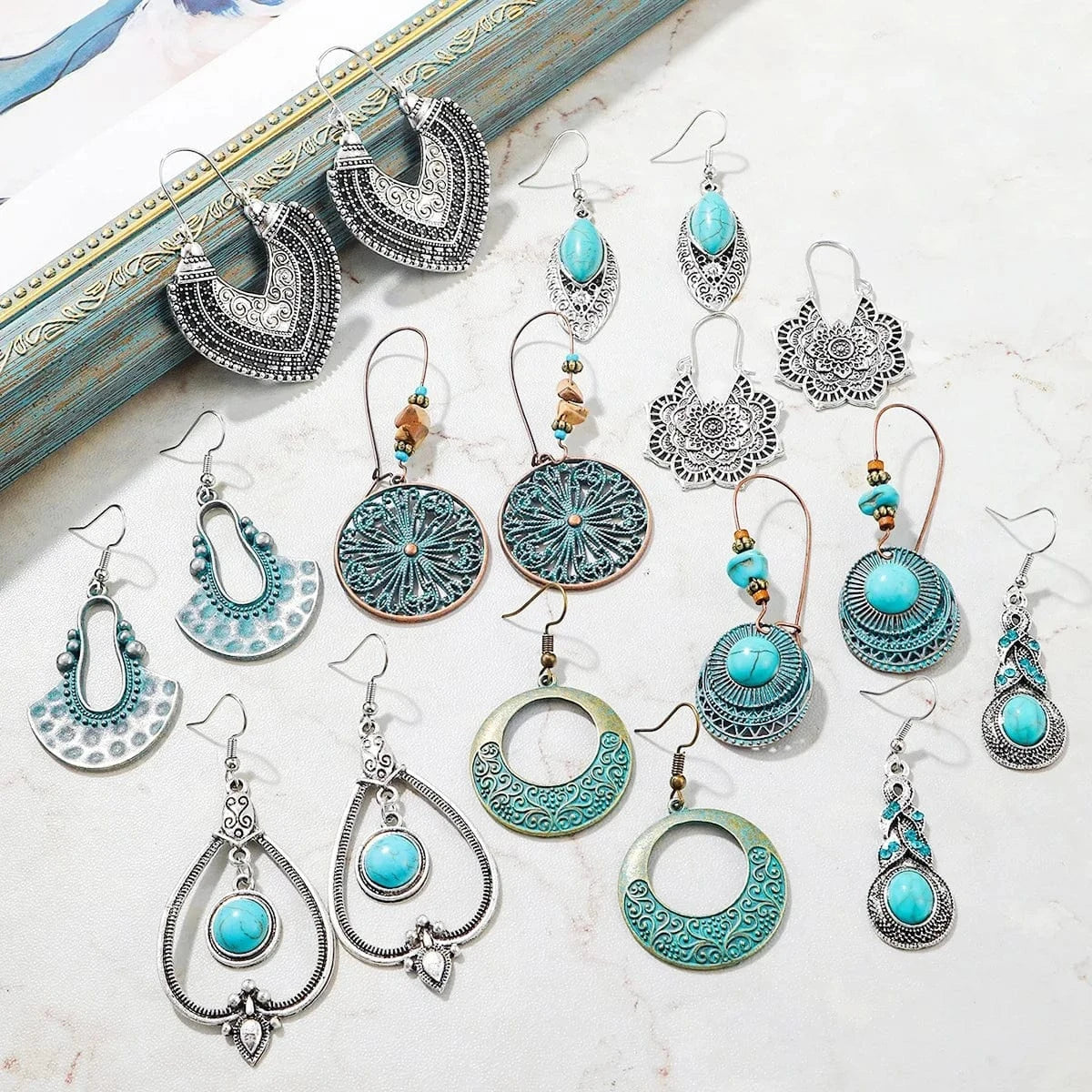 New Arrivals Retro Bohemian Turquoise Stone tribal earrings Vintage Drop Earrings Long Boho Earrings Jewelry for Women Gifts