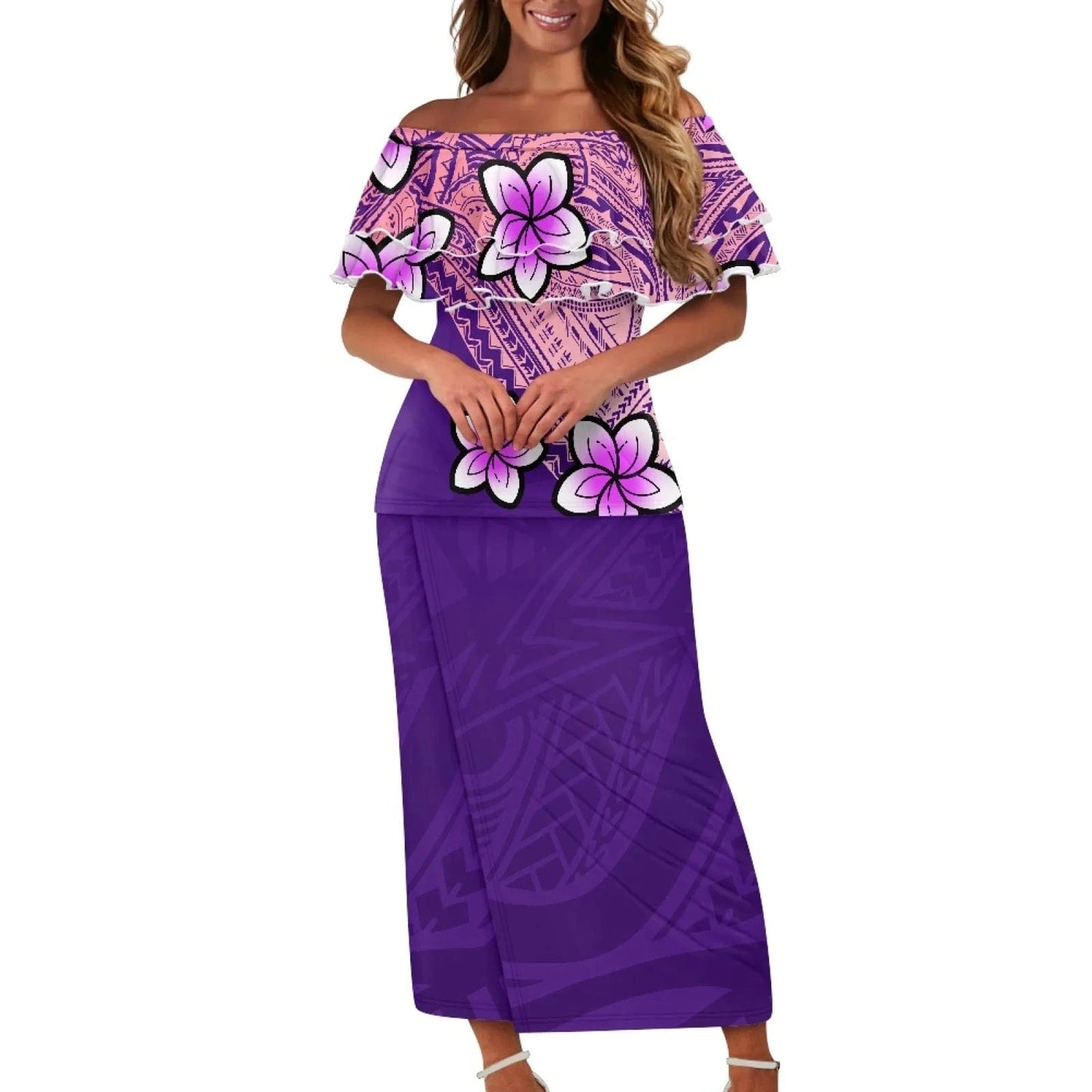 New Arrivals Ruffles Sexy Off Shoulder Women'S Custom Dresses Plus Size Samoan Puletasi Top And Skirt Two Pieces Set For Women