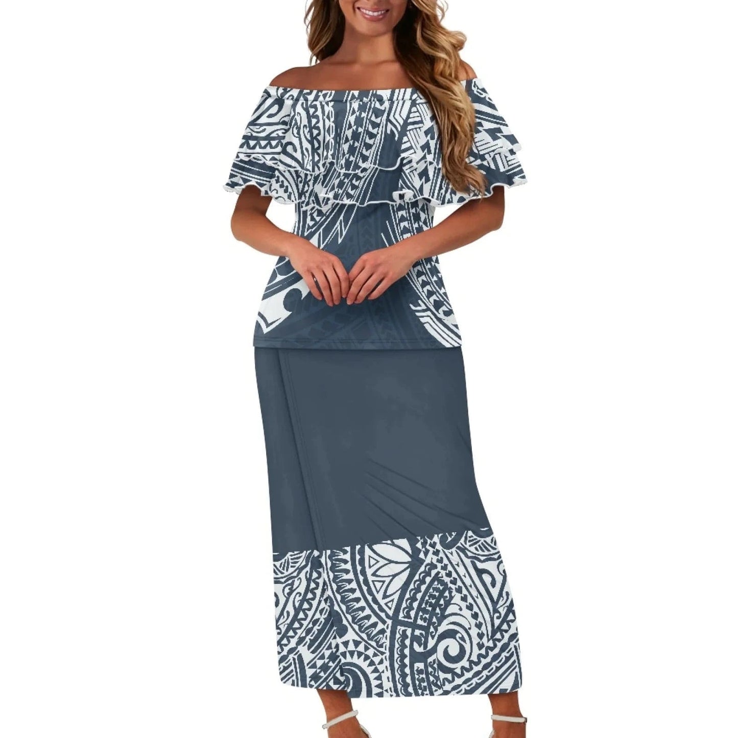 New Arrivals Ruffles Sexy Off Shoulder Women'S Custom Dresses Plus Size Samoan Puletasi Top And Skirt Two Pieces Set For Women