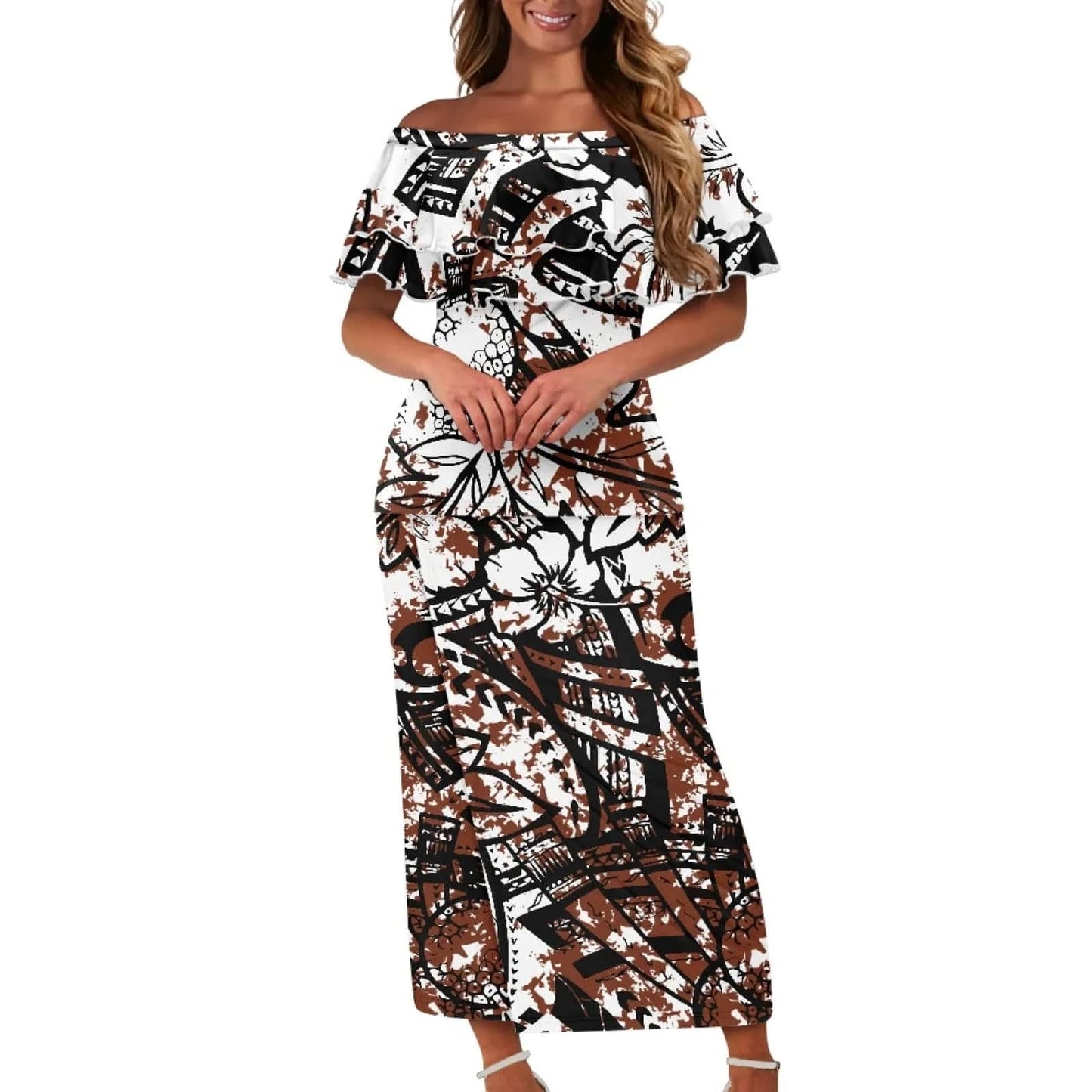 New Arrivals Ruffles Sexy Off Shoulder Women'S Custom Dresses Plus Size Samoan Puletasi Top And Skirt Two Pieces Set For Women