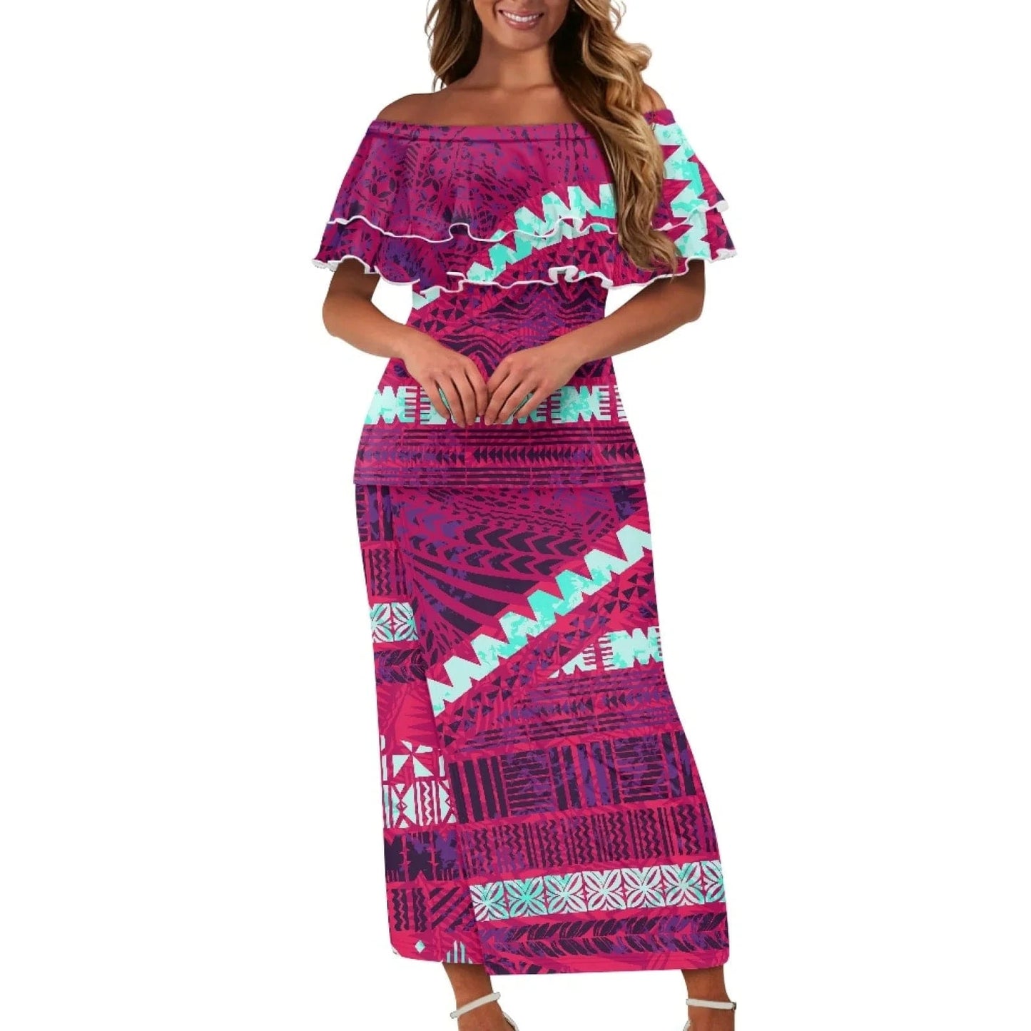 New Arrivals Ruffles Sexy Off Shoulder Women'S Custom Dresses Plus Size Samoan Puletasi Top And Skirt Two Pieces Set For Women