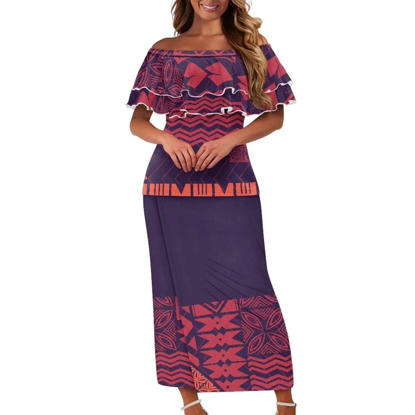 New Arrivals Ruffles Sexy Off Shoulder Women'S Custom Dresses Plus Size Samoan Puletasi Top And Skirt Two Pieces Set For Women