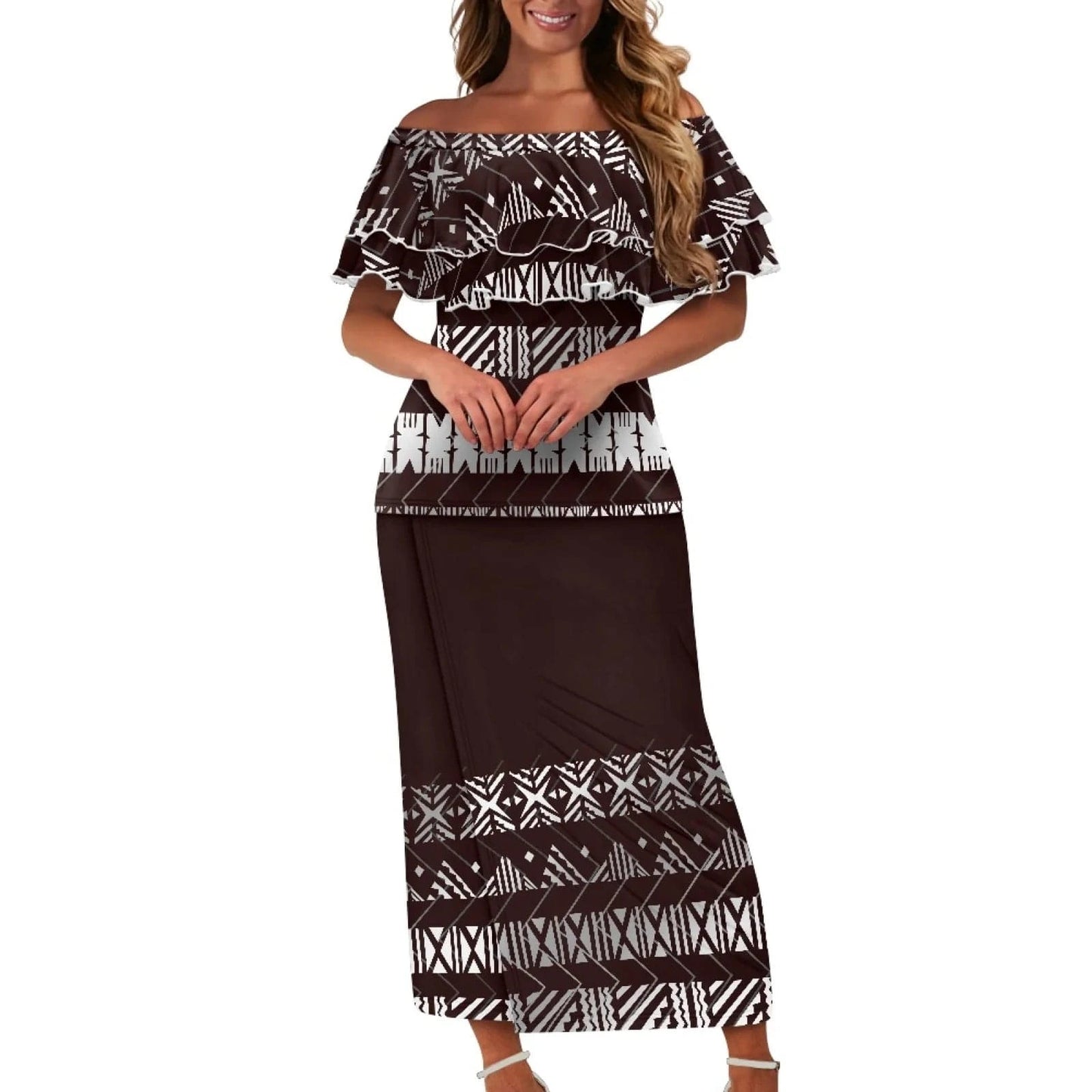 New Arrivals Ruffles Sexy Off Shoulder Women'S Custom Dresses Plus Size Samoan Puletasi Top And Skirt Two Pieces Set For Women