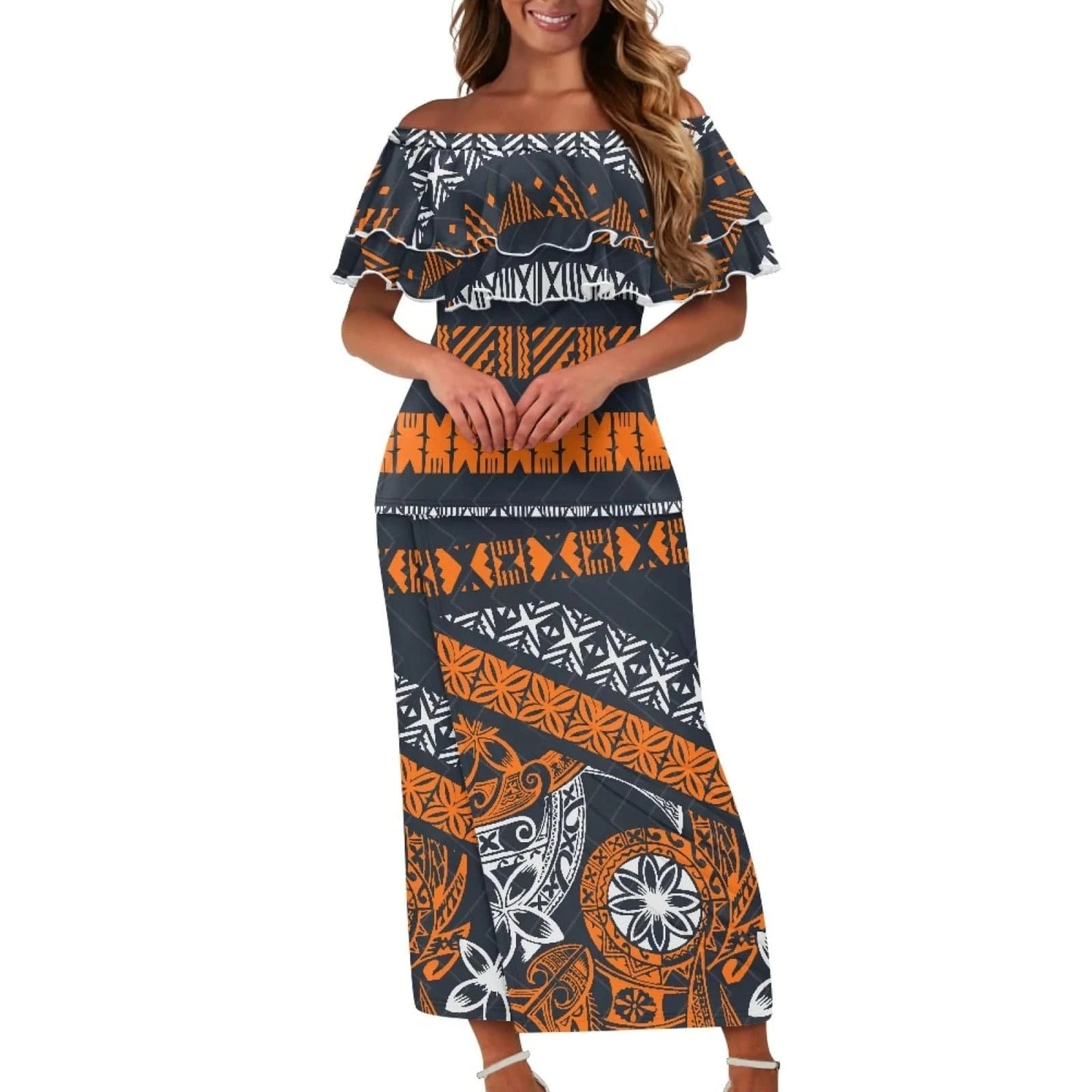 New Arrivals Ruffles Sexy Off Shoulder Women'S Custom Dresses Plus Size Samoan Puletasi Top And Skirt Two Pieces Set For Women
