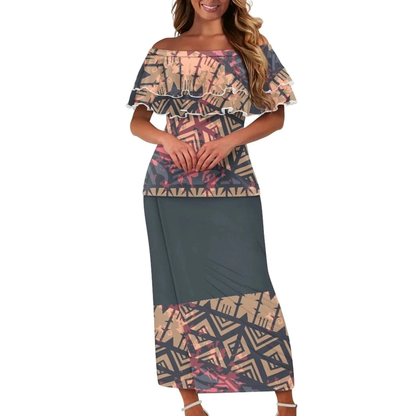 New Arrivals Ruffles Sexy Off Shoulder Women'S Custom Dresses Plus Size Samoan Puletasi Top And Skirt Two Pieces Set For Women