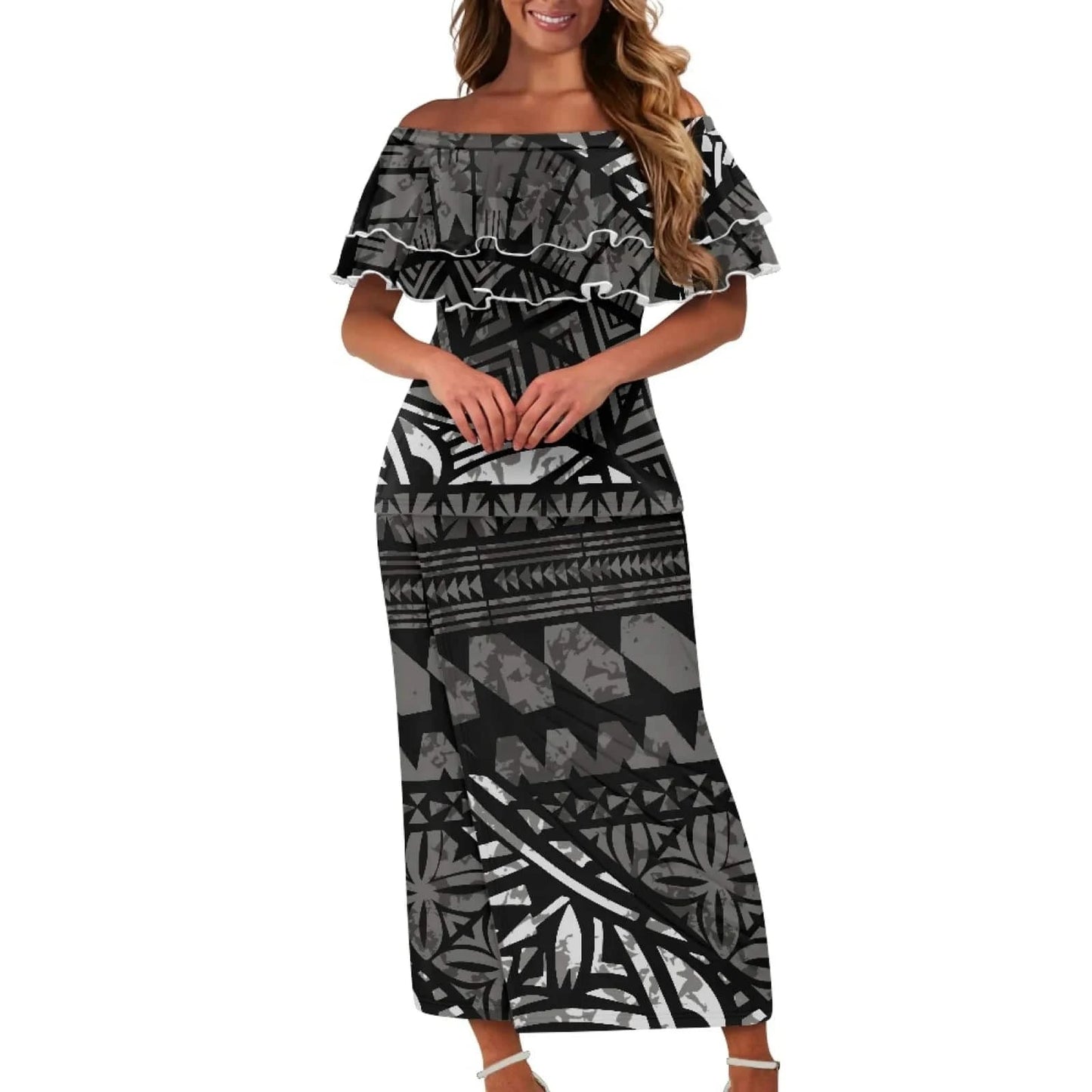 New Arrivals Ruffles Sexy Off Shoulder Women'S Custom Dresses Plus Size Samoan Puletasi Top And Skirt Two Pieces Set For Women