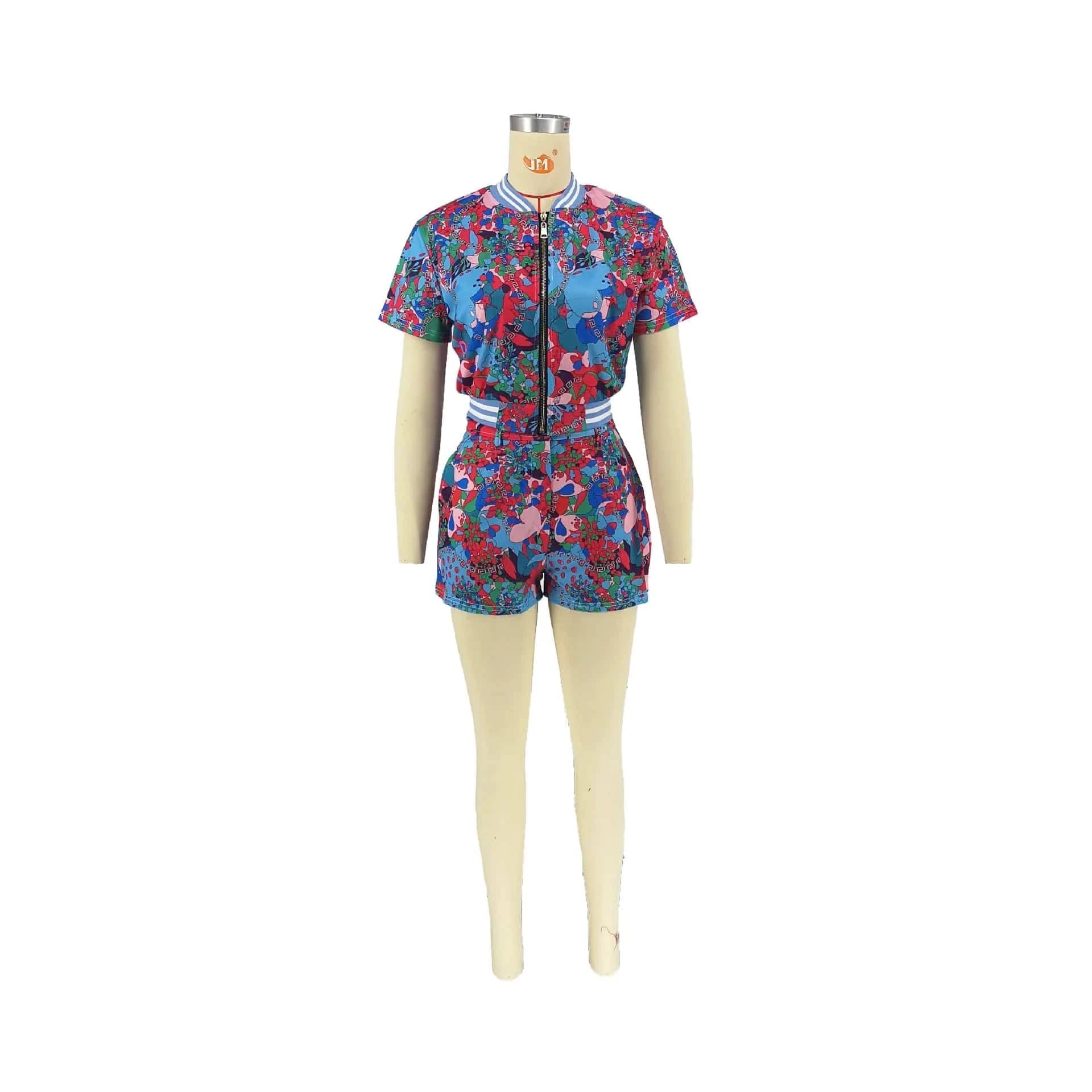 New arrivals S-2XL 2024 summer boutique digital print flower casual two piece shorts set