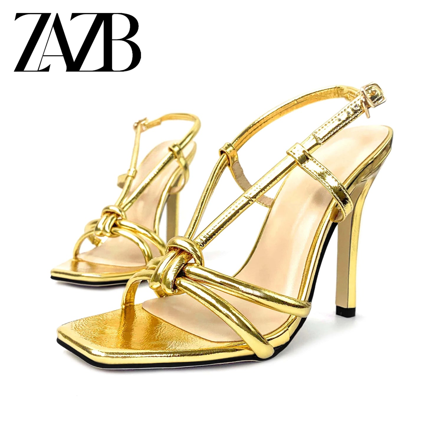New arrivals summer rome metallic feeling cross strap women High heel slippers open toe woven belt square head ladies sandals