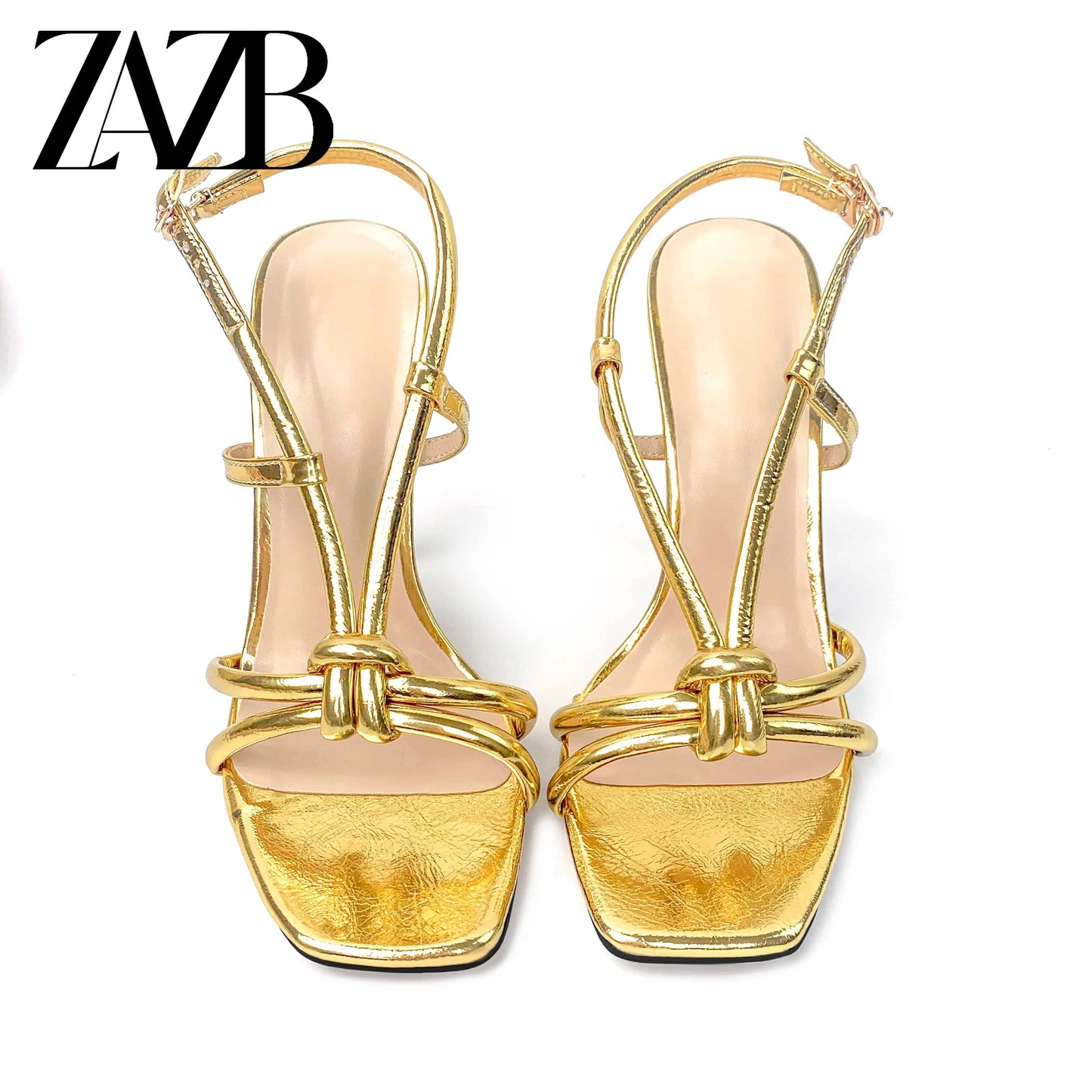 New arrivals summer rome metallic feeling cross strap women High heel slippers open toe woven belt square head ladies sandals