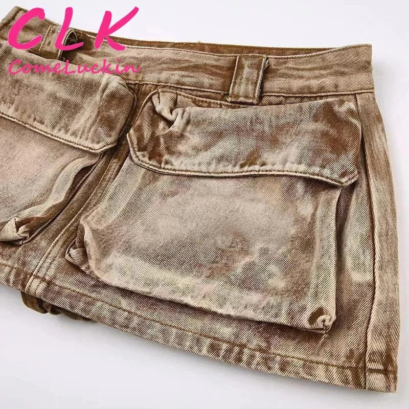 New Arrivals Women's Denim Skirt Casual Cotton Khaki Pocket Zipper Patchwork Mini Skirt Casual Denim Jeans Skirt Women Clothing