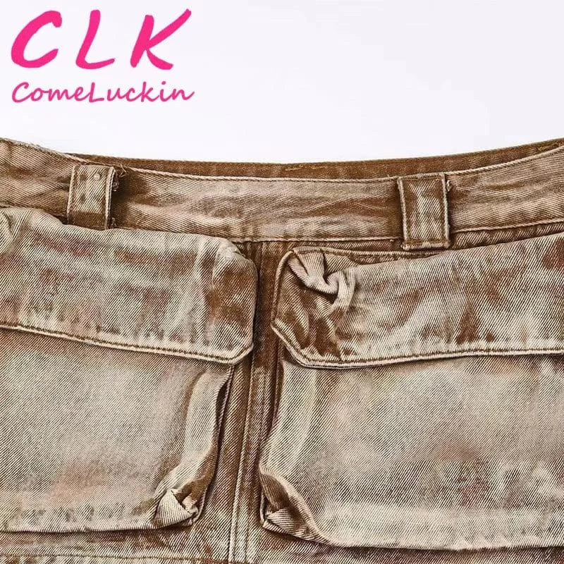 New Arrivals Women's Denim Skirt Casual Cotton Khaki Pocket Zipper Patchwork Mini Skirt Casual Denim Jeans Skirt Women Clothing