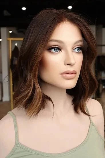 New Autumn Wig Copper Reddish Brown Highlight Color Short Wave Cut Virgin Remy European Cuticle Human Hair Lace Front Wigs
