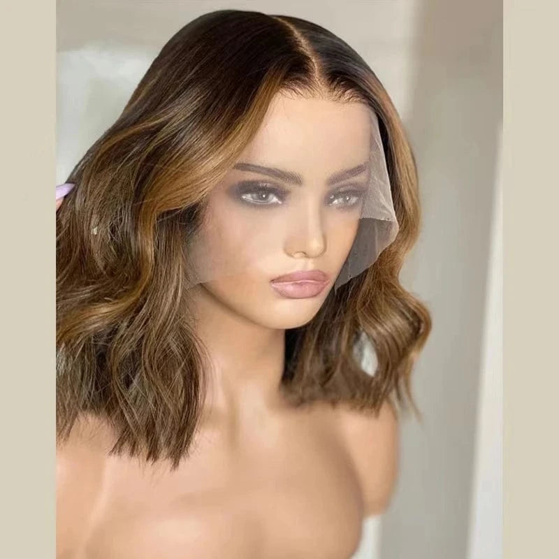 New Autumn Wig Copper Reddish Brown Highlight Color Short Wave Cut Virgin Remy European Cuticle Human Hair Lace Front Wigs