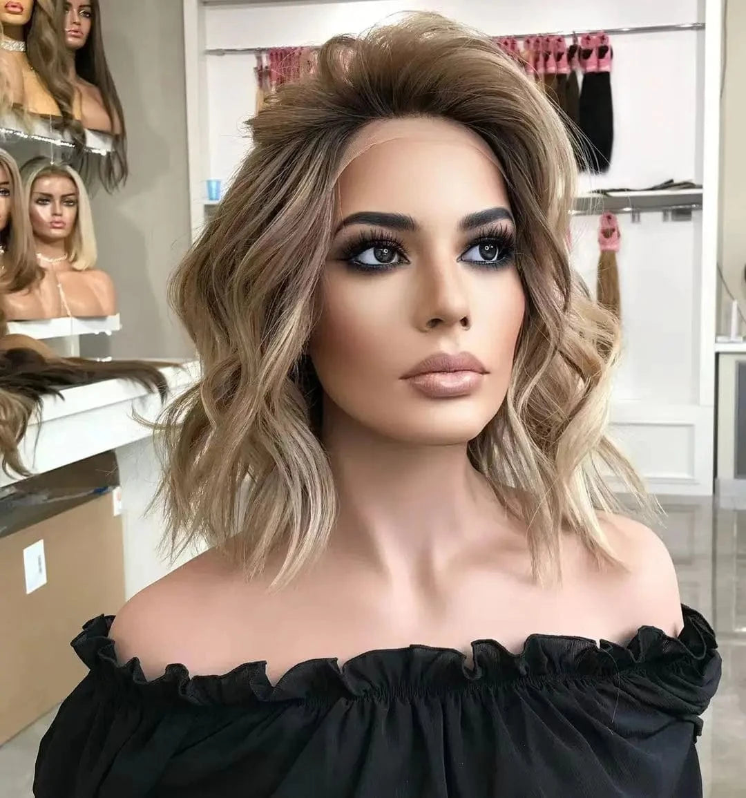 New Autumn Wig Copper Reddish Brown Highlight Color Short Wave Cut Virgin Remy European Cuticle Human Hair Lace Front Wigs