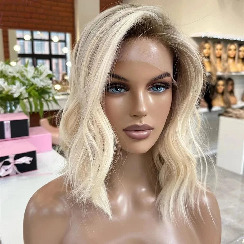 New Autumn Wig Copper Reddish Brown Highlight Color Short Wave Cut Virgin Remy European Cuticle Human Hair Lace Front Wigs