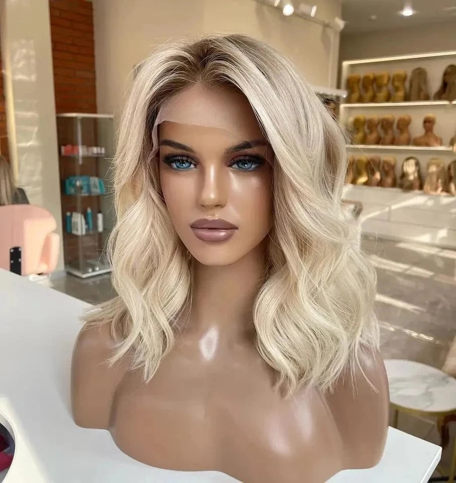New Autumn Wig Copper Reddish Brown Highlight Color Short Wave Cut Virgin Remy European Cuticle Human Hair Lace Front Wigs