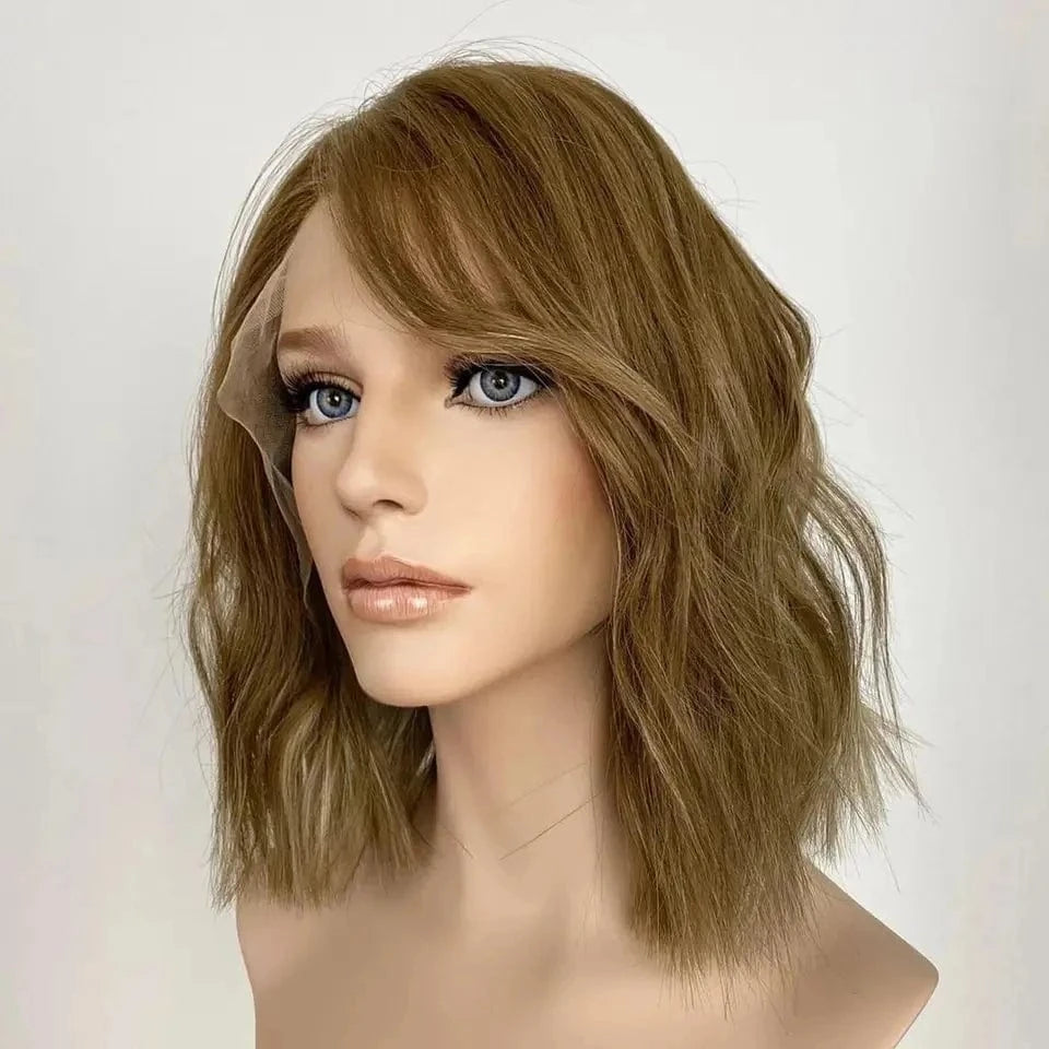 New Autumn Wig Copper Reddish Brown Highlight Color Short Wave Cut Virgin Remy European Cuticle Human Hair Lace Front Wigs