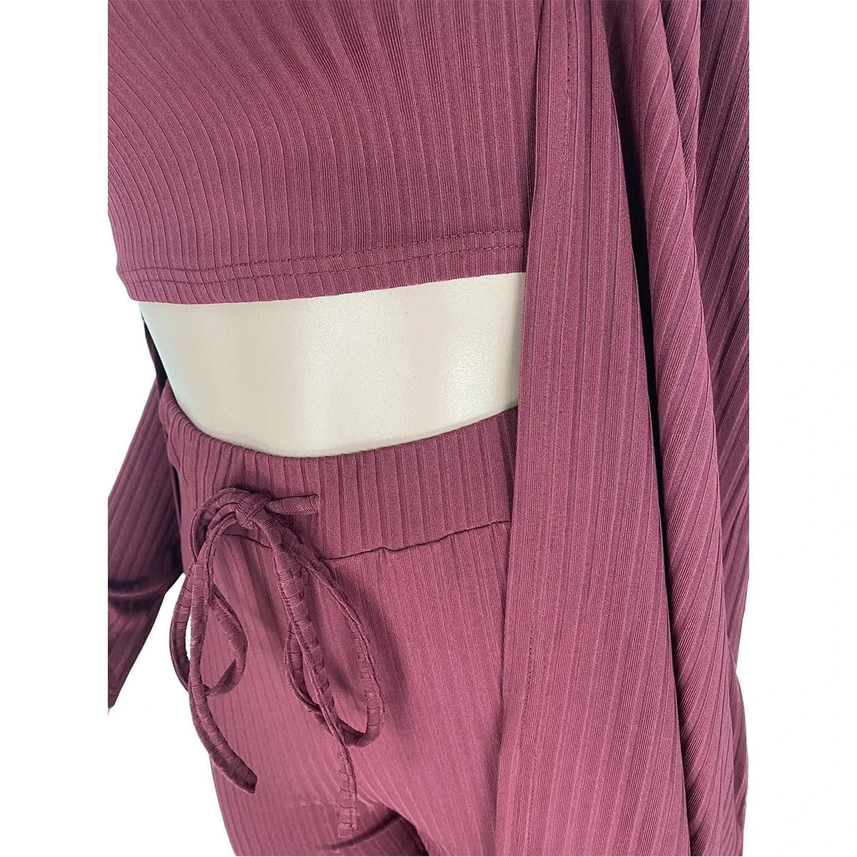 New Autumn Winter Ribbed 3pcs knitted Women Clothes Cardigan Coat Crop Top High Waist Long Pants Tracksuit 3 Piece Set Women