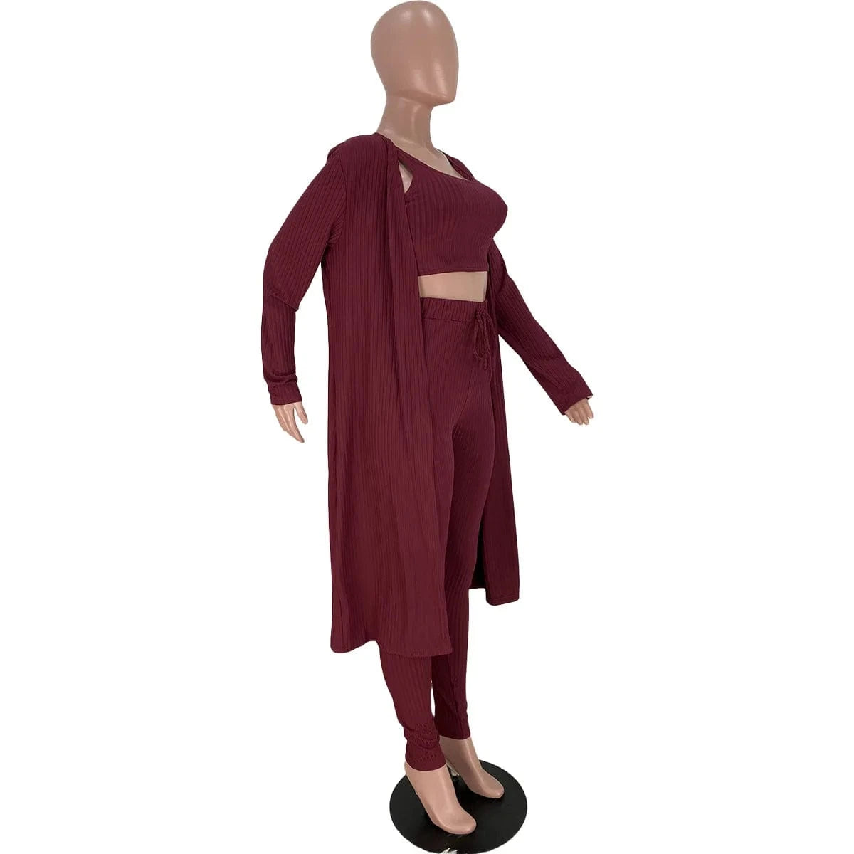 New Autumn Winter Ribbed 3pcs knitted Women Clothes Cardigan Coat Crop Top High Waist Long Pants Tracksuit 3 Piece Set Women