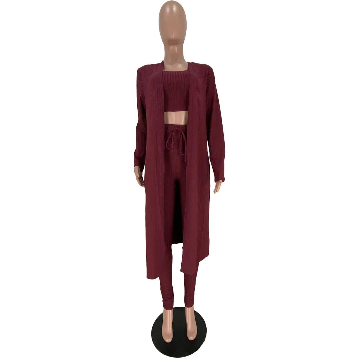 New Autumn Winter Ribbed 3pcs knitted Women Clothes Cardigan Coat Crop Top High Waist Long Pants Tracksuit 3 Piece Set Women