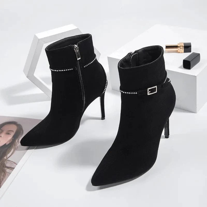 New Autumn Winter Women Martin Boots Female Pointed-toe Ankle Buckle High Heels Sexy Party Banquet Ladies Ankle Boots