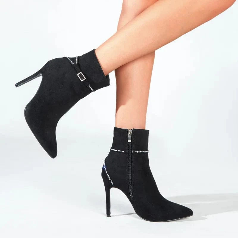 New Autumn Winter Women Martin Boots Female Pointed-toe Ankle Buckle High Heels Sexy Party Banquet Ladies Ankle Boots